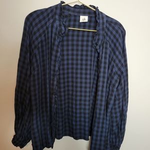 Medium Cabi Blue Black Gingham Plaid Button Up Blouse Shirt